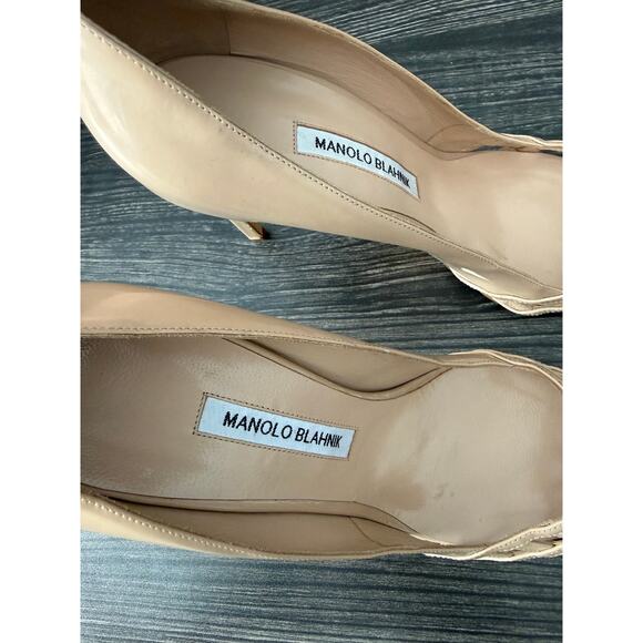 NWT Manolo Blahnik Nude Patent Leather Lattice-Style Cutout Stiletto Heels Sz.39 - Picture 8 of 12
